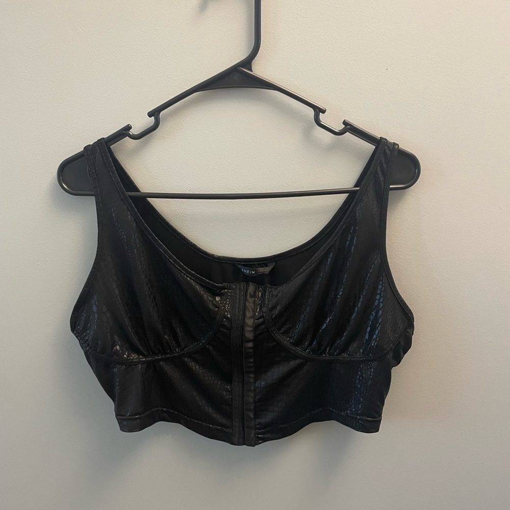 black leather corset top